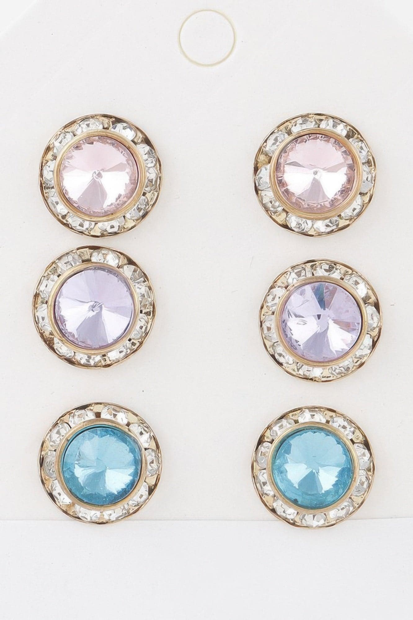 Multi Jeweled Stud Earrings Set - Ab - Thumbnail 2