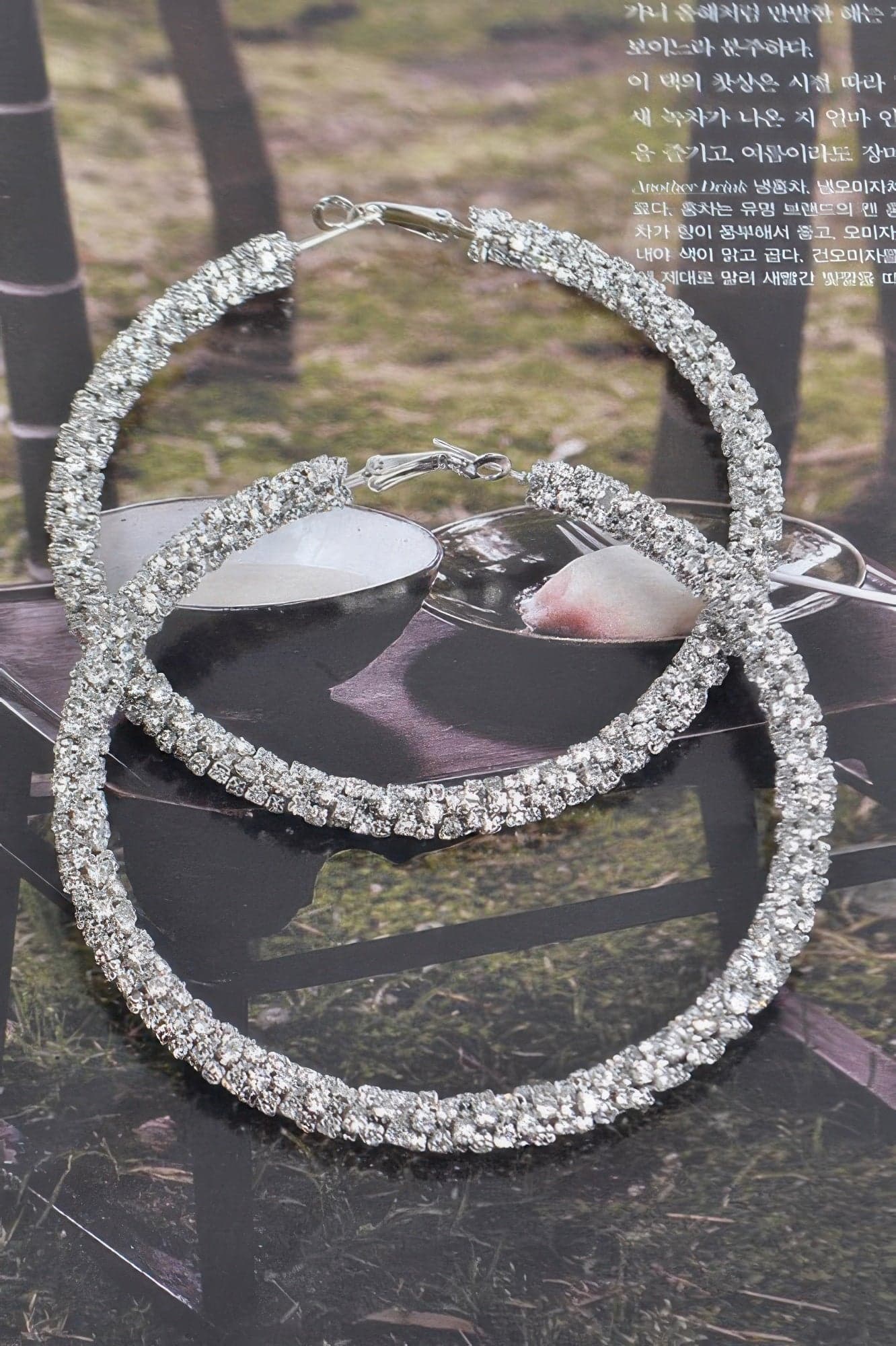 Twisted Rhinestone 80mm Hoop Earrings - Silver - Thumbnail 3