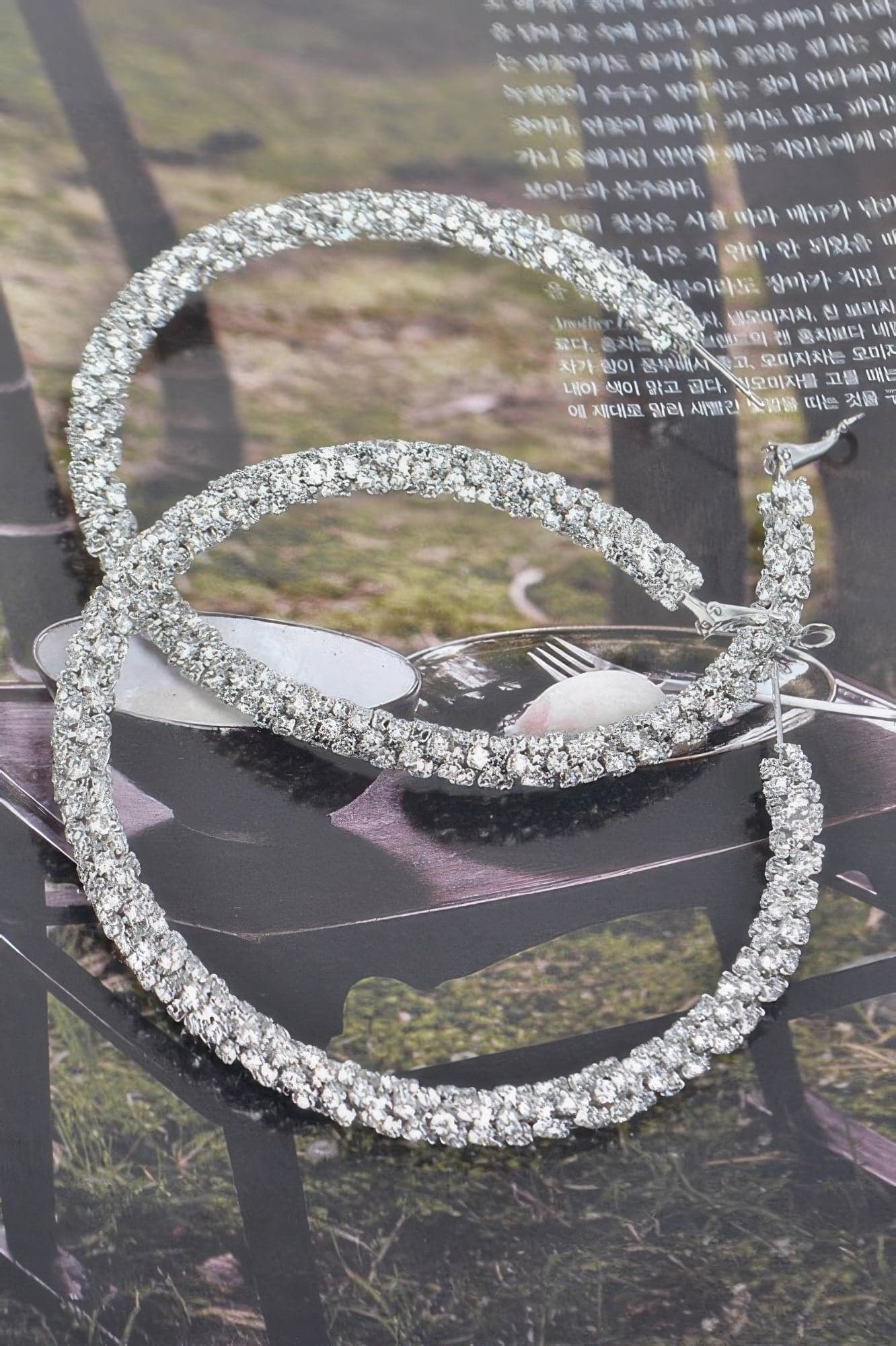 Twisted Rhinestone 80mm Hoop Earrings - Silver - Thumbnail 4