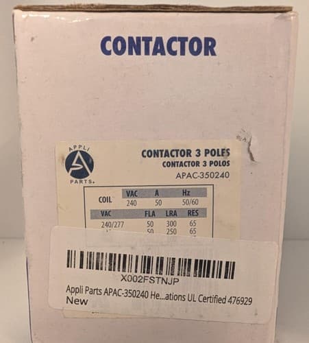 Appli Parts APAC-350240 Heavy Duty Contactor 3 Poles 50A 240V - NEW - Thumbnail 2