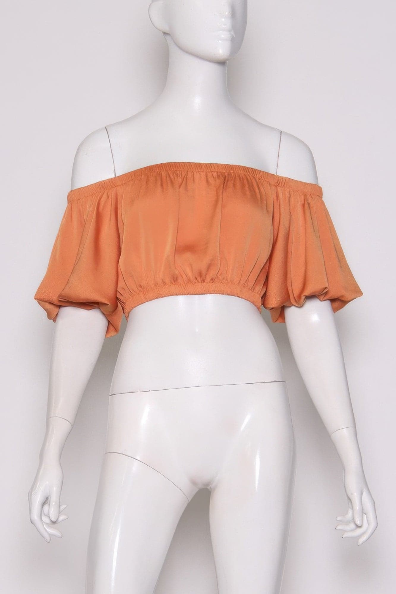 Washed Poly Silk Bubble Sleeve Crop Top - M