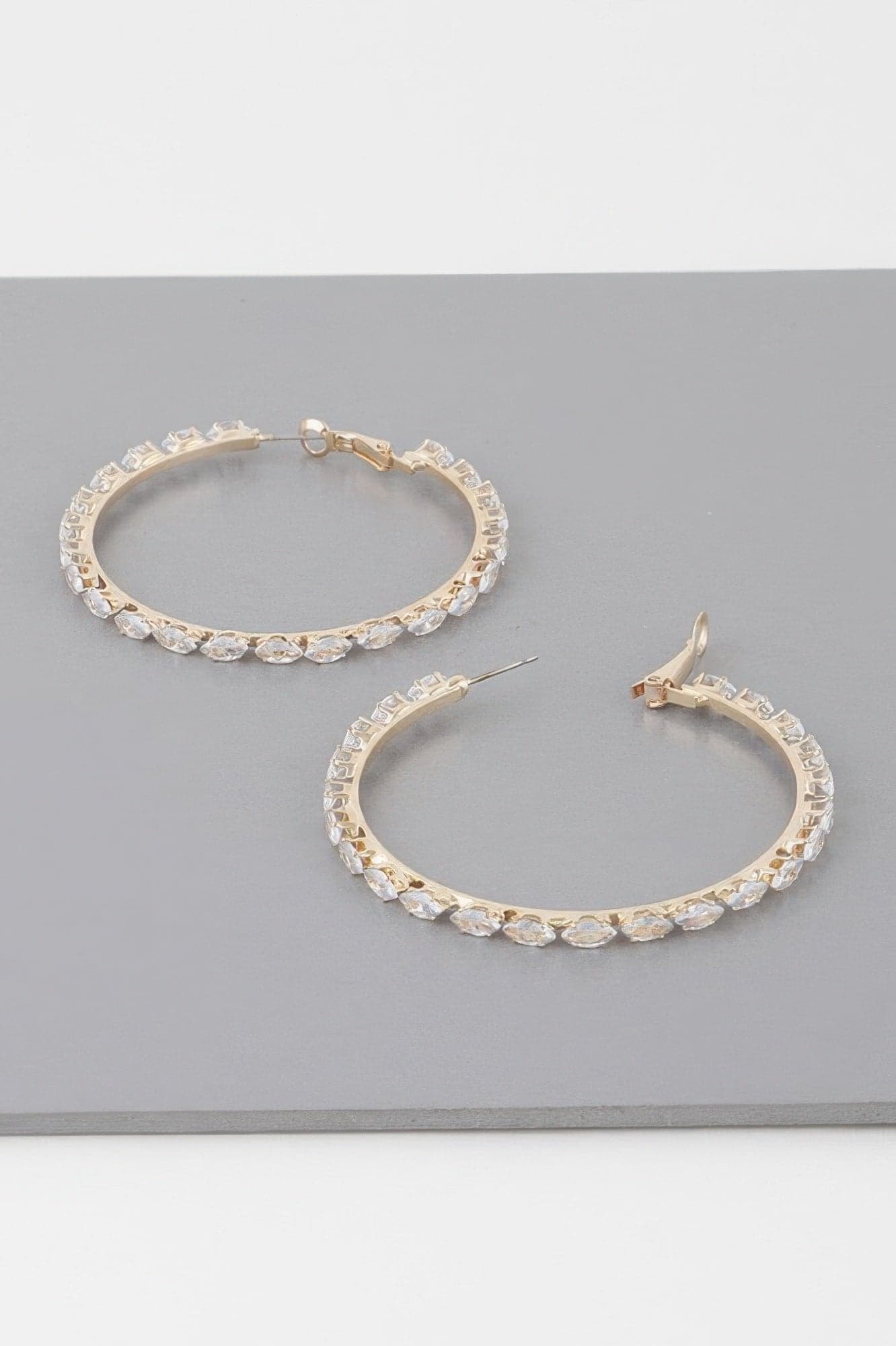 Petite Jeweled Hoop Earrings - Silver Clear - Thumbnail 2