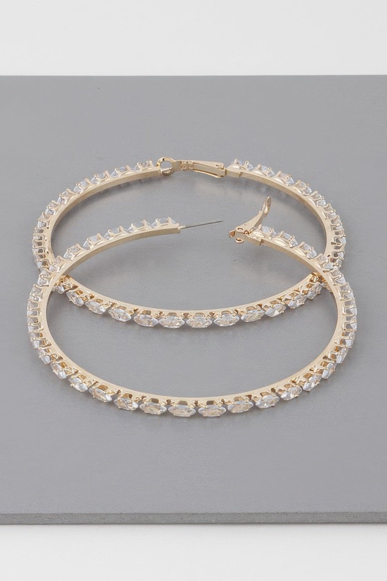 Teardrop Jeweled Hoop Earrings - Gold Clear