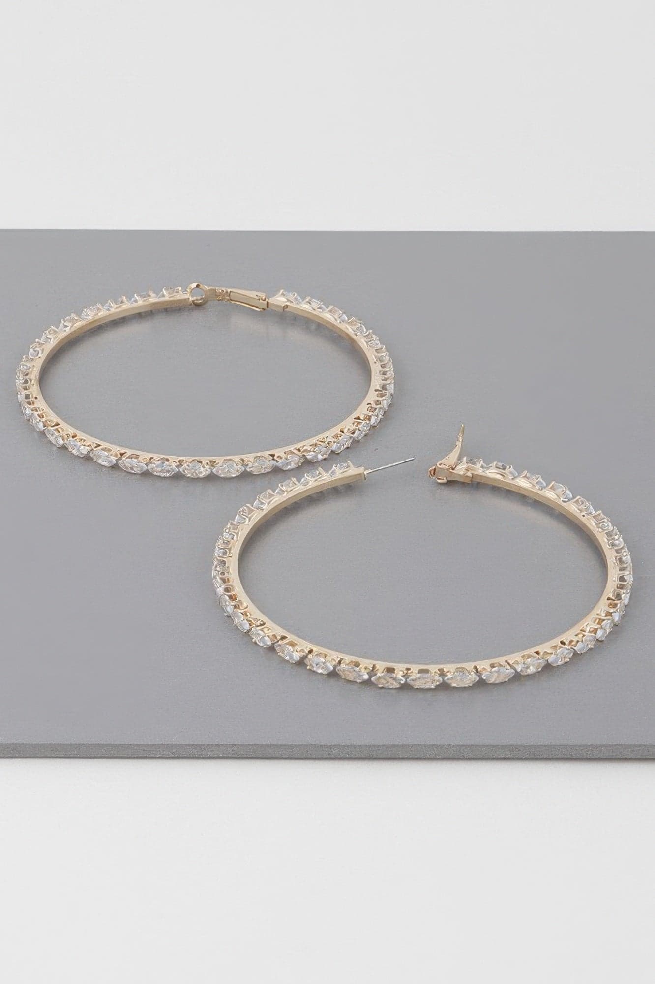 Teardrop Jeweled Hoop Earrings - Gold Clear - Thumbnail 2