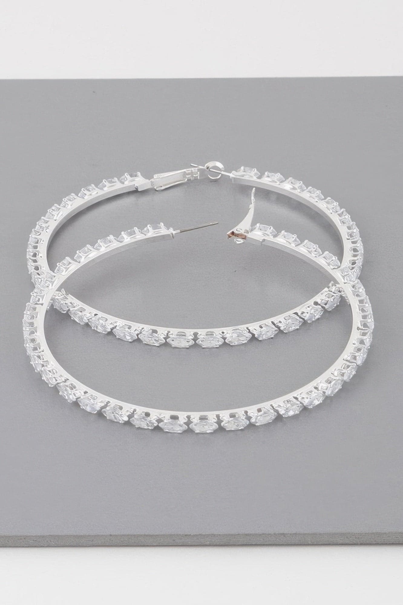 Teardrop Jeweled Hoop Earrings - Gold Clear - Thumbnail 3