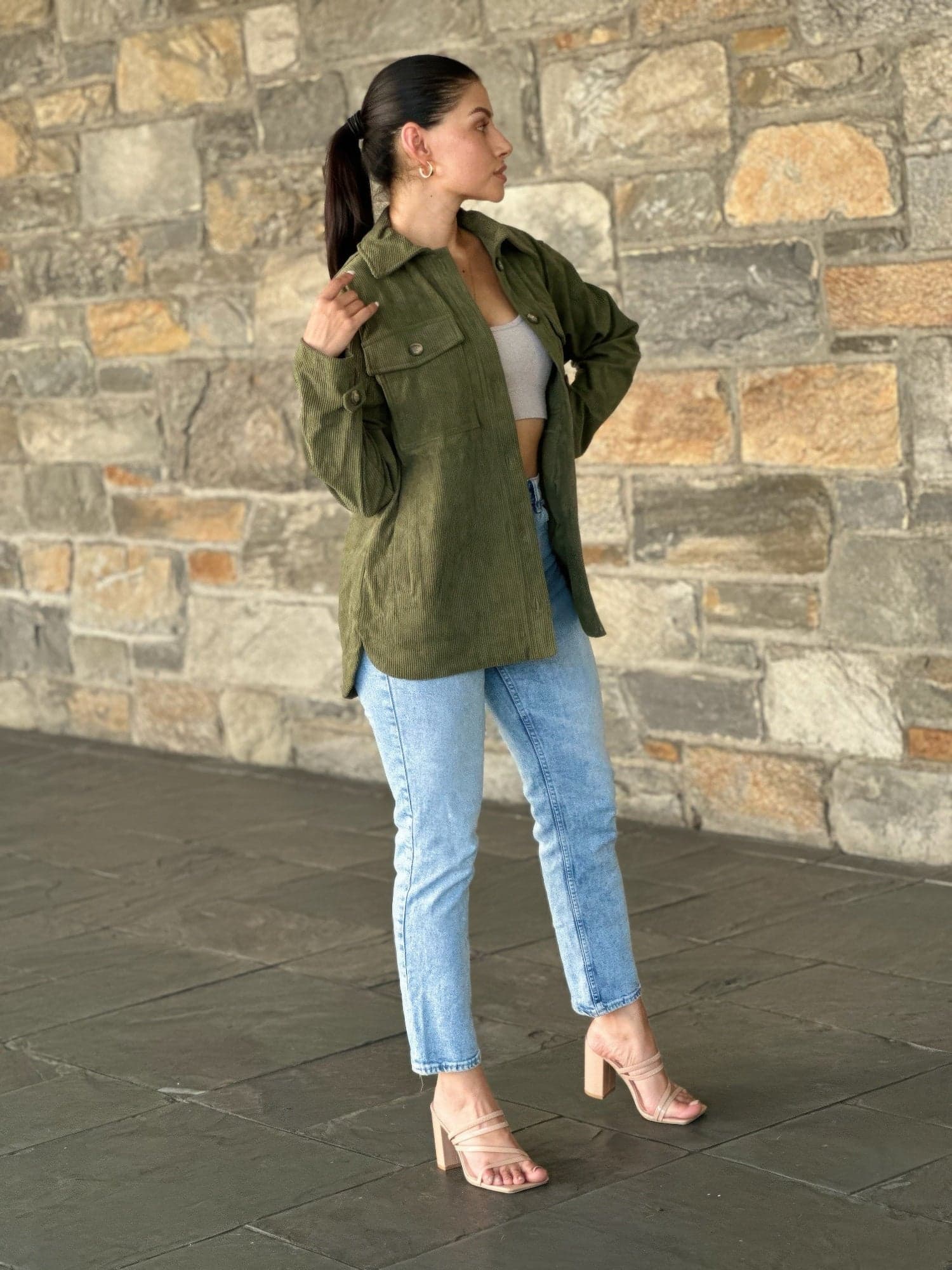 Oversized Corduroy Shacket Button Down Utility - L