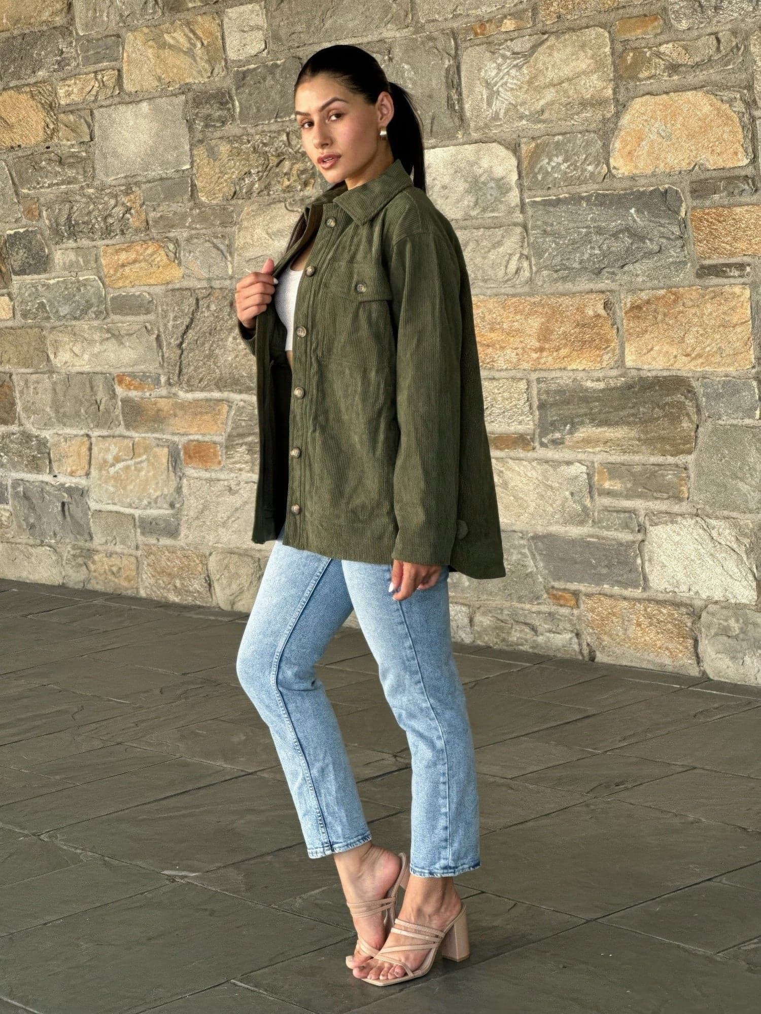 Oversized Corduroy Shacket Button Down Utility - M - Thumbnail 2