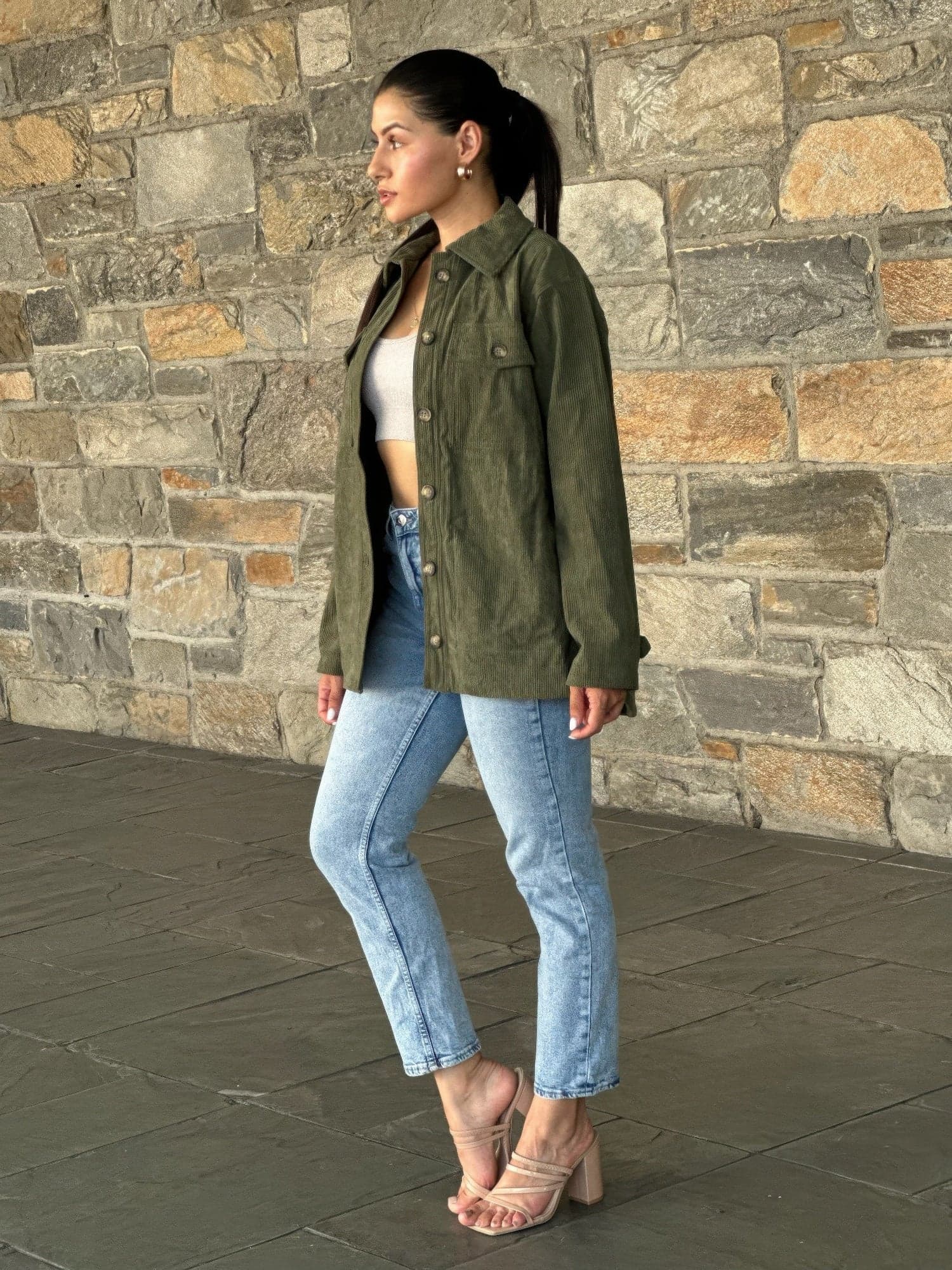 Oversized Corduroy Shacket Button Down Utility - M - Thumbnail 3