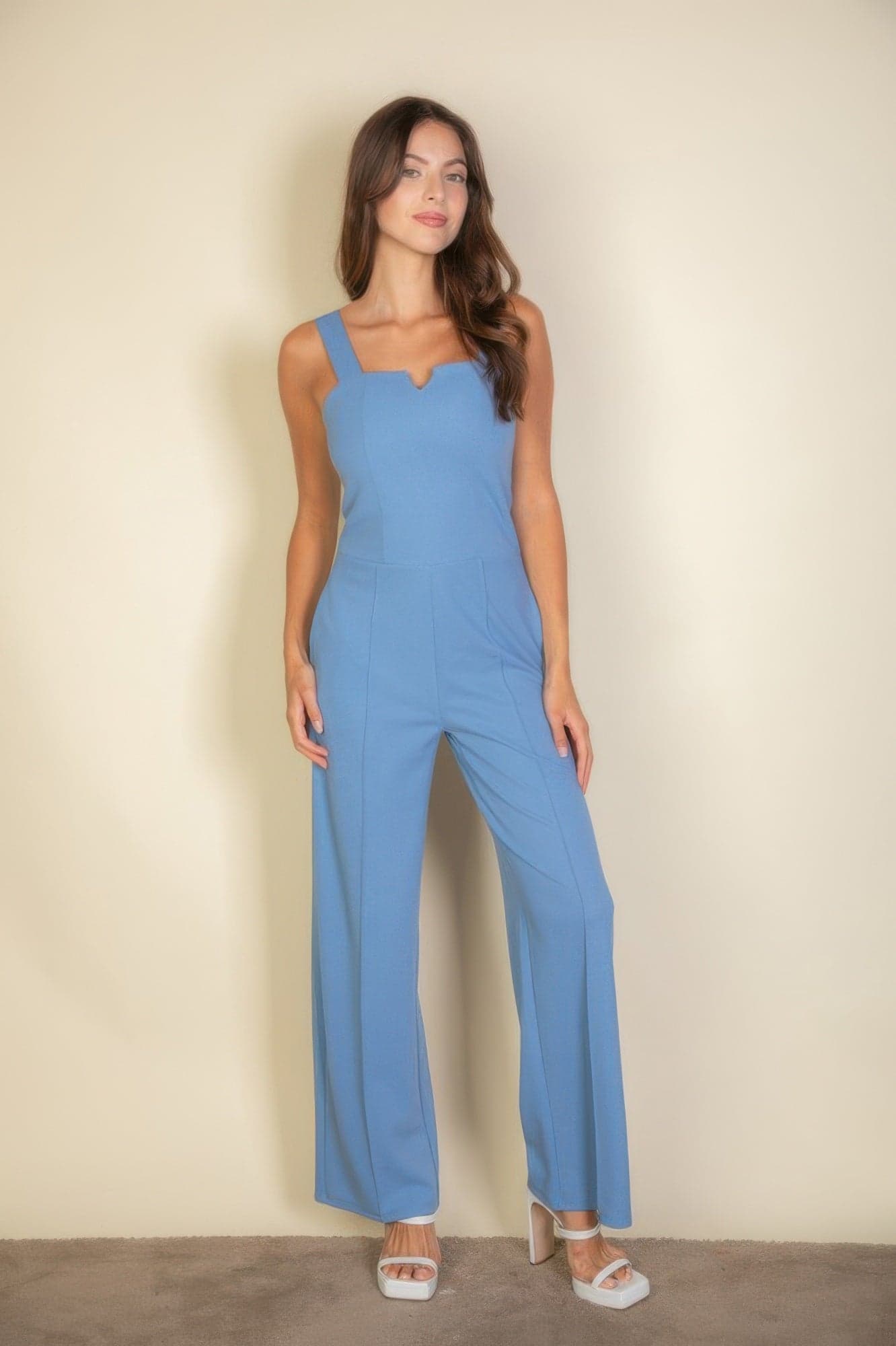 Notched Neck Cami Jumpsuit - Cloud / S