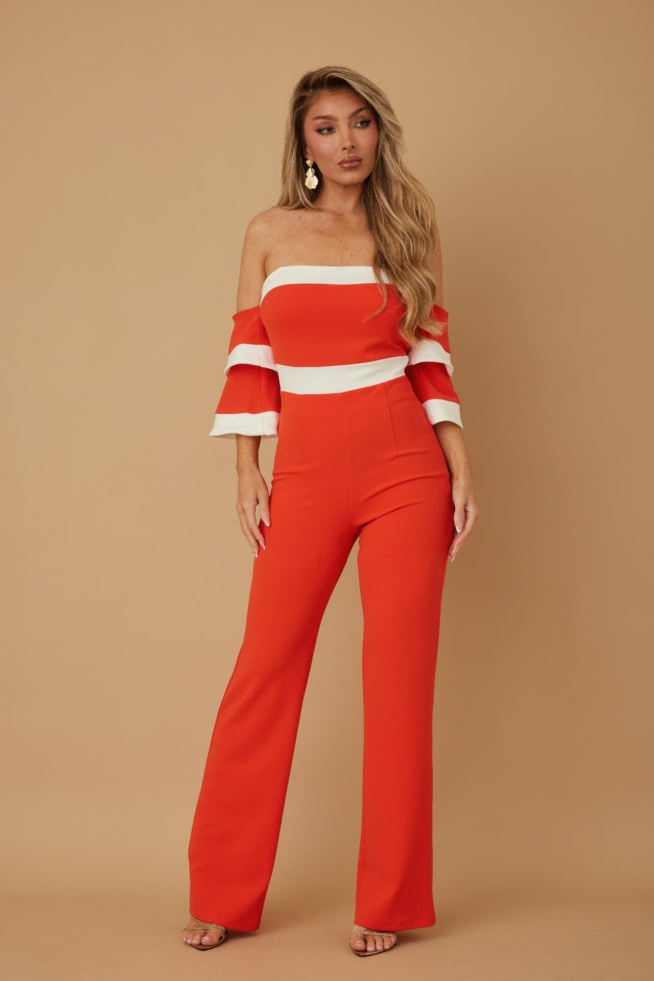 Off Shoulder Black N White Color Combo Jumpsuit - S