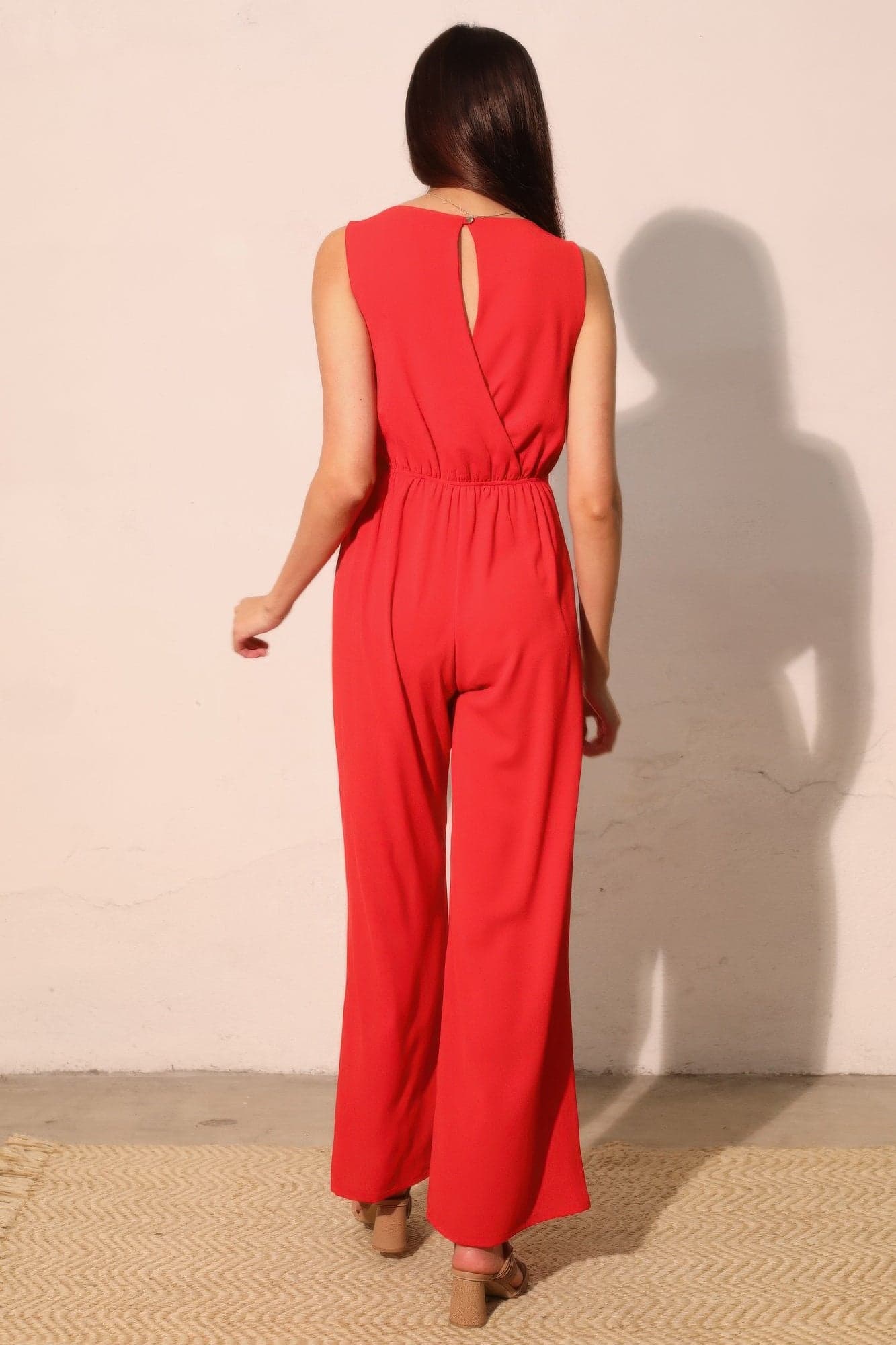 Textured Solid Twist Front Jumpsuit - M - Thumbnail 5