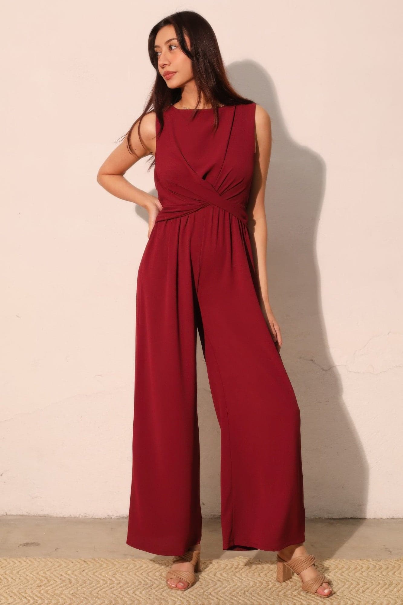Textured Solid Twist Front Jumpsuit - M