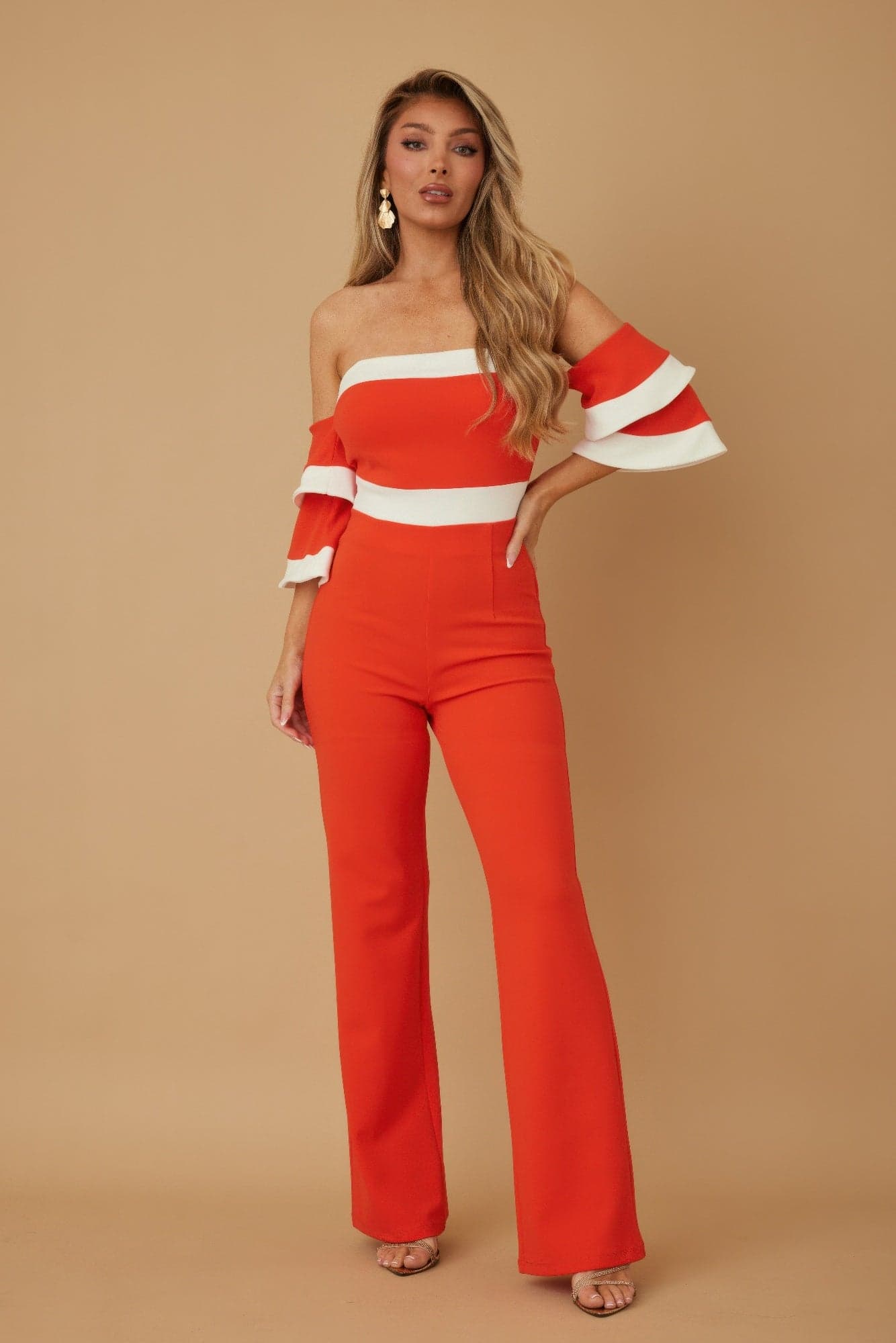 Off Shoulder Black N White Color Combo Jumpsuit - S - Thumbnail 2