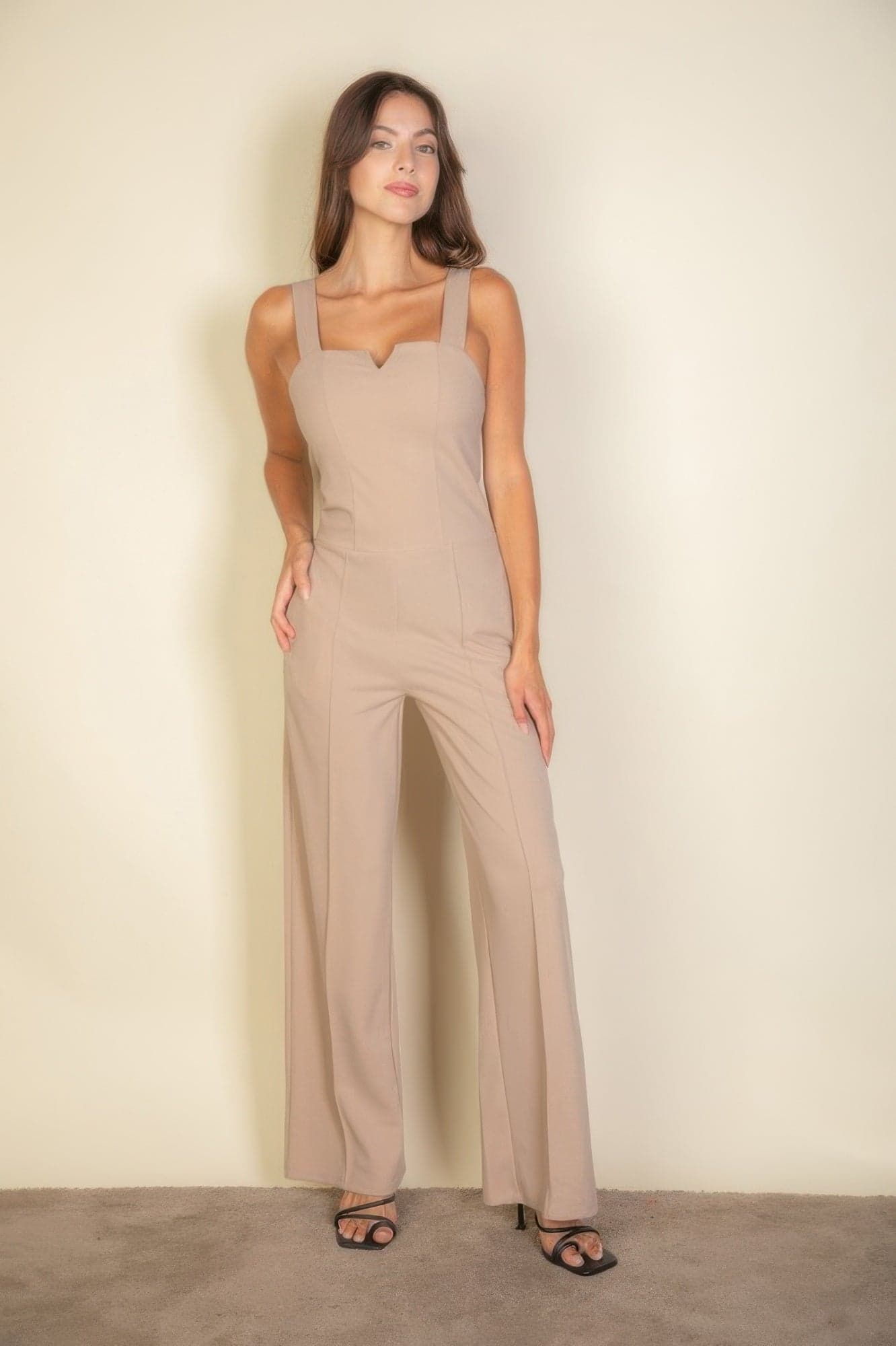 Notched Neck Cami Jumpsuit - Rust / L - Thumbnail 4