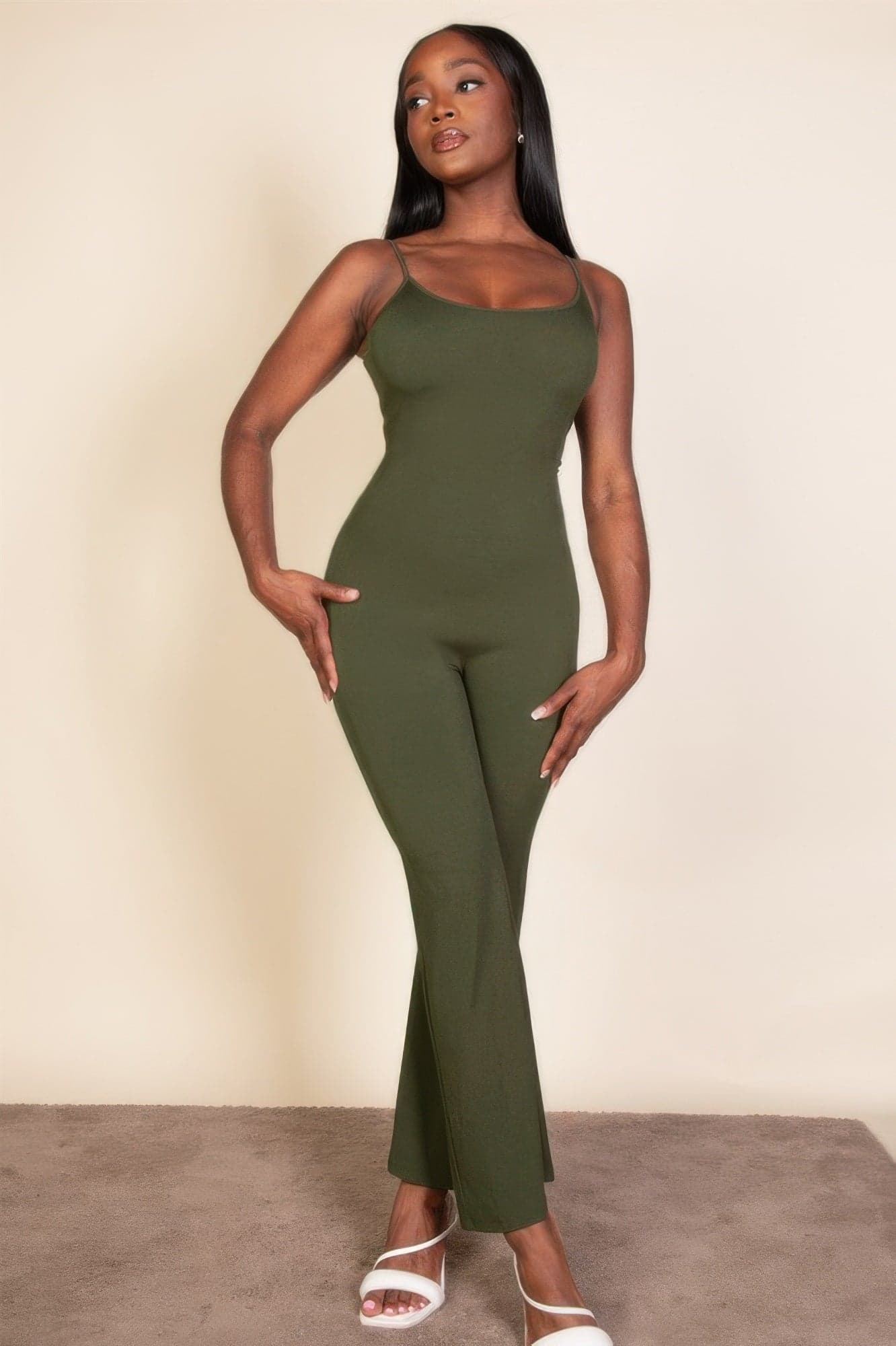 Ribbed Sleeveless Wide Leg Jumpsuit - Taupe / L - Thumbnail 3
