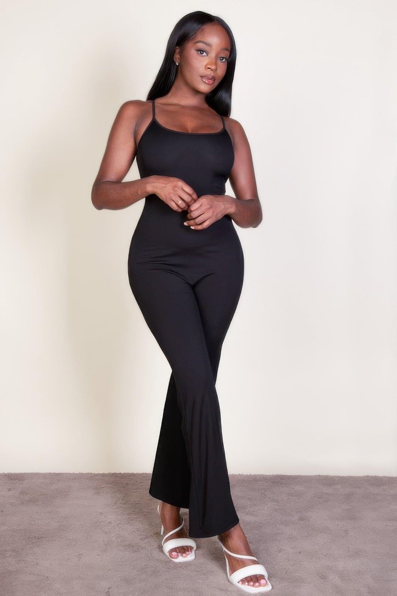 Ribbed Sleeveless Wide Leg Jumpsuit - Olive / L