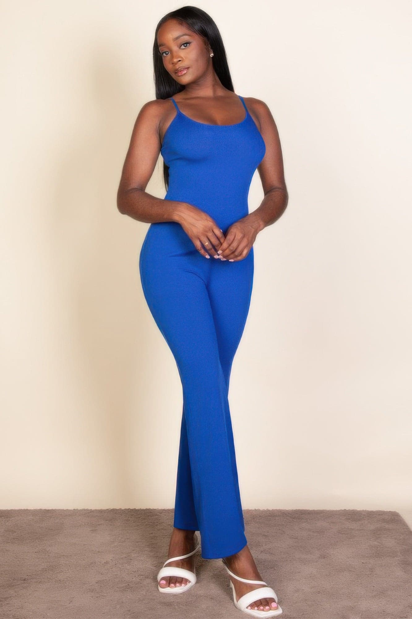 Ribbed Sleeveless Wide Leg Jumpsuit - Taupe / S - Thumbnail 4