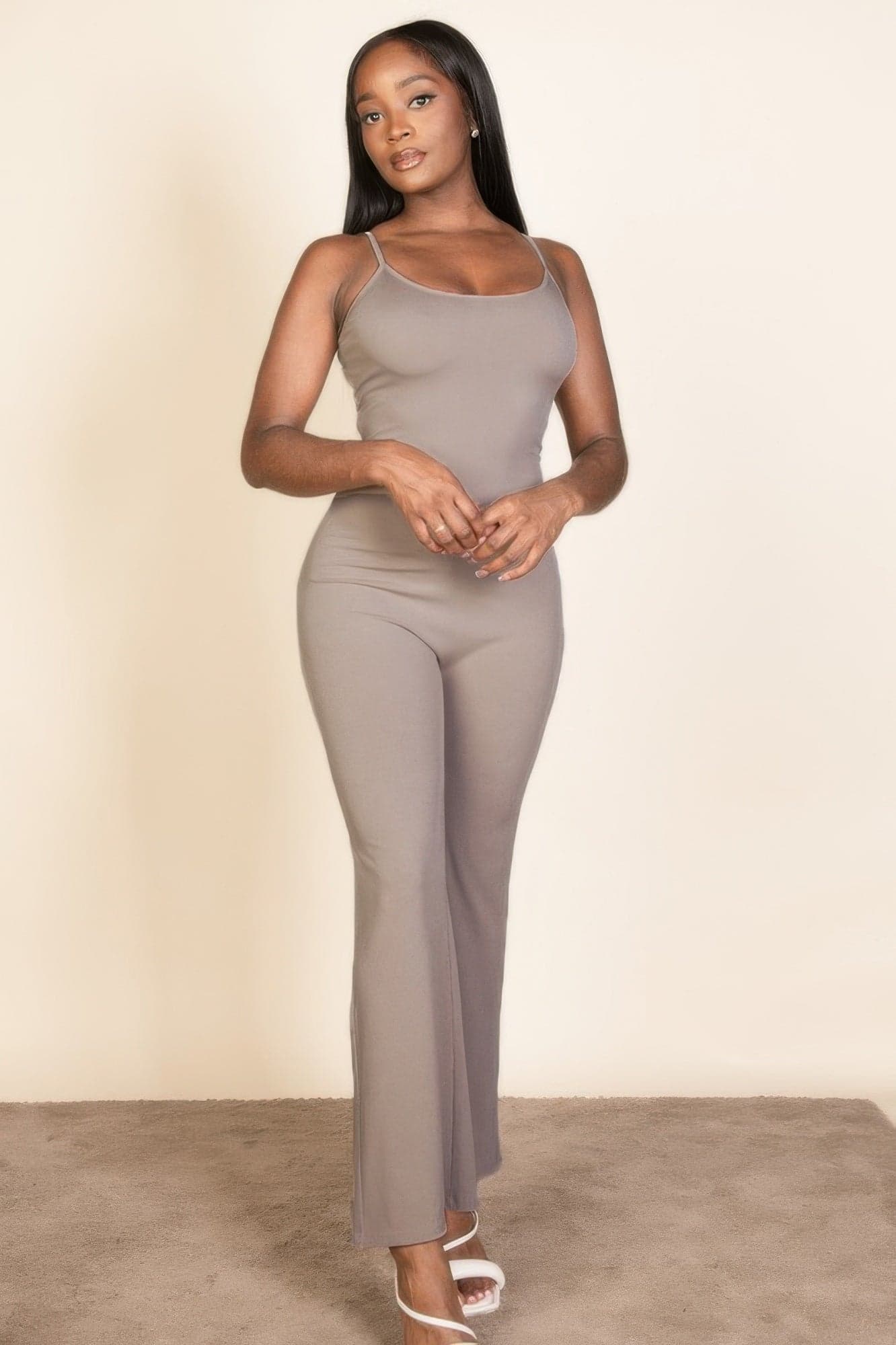 Ribbed Sleeveless Wide Leg Jumpsuit - White / S - Thumbnail 5