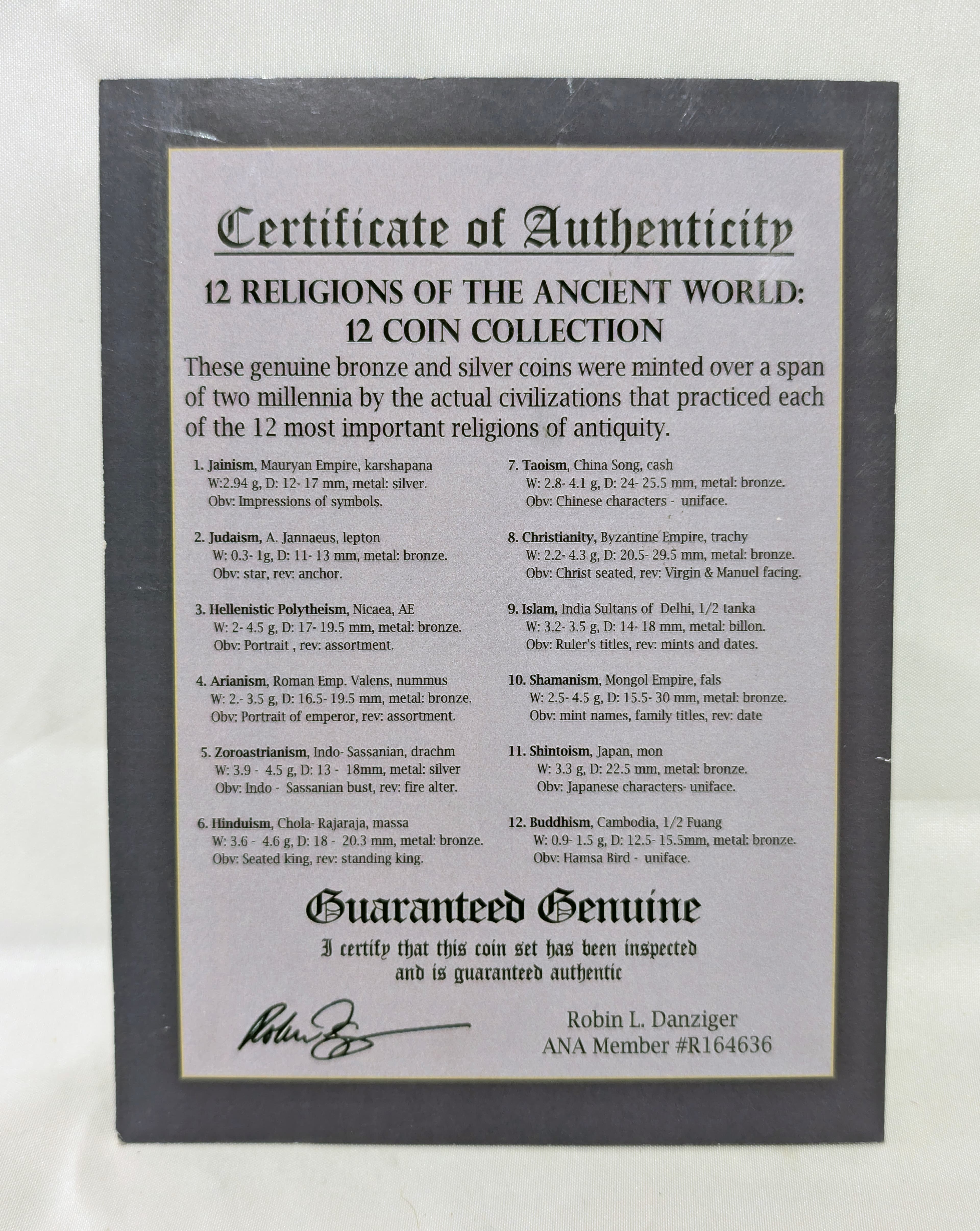 12 Ancient World Religions 12-Coin Collection Set - with COA - Thumbnail 6