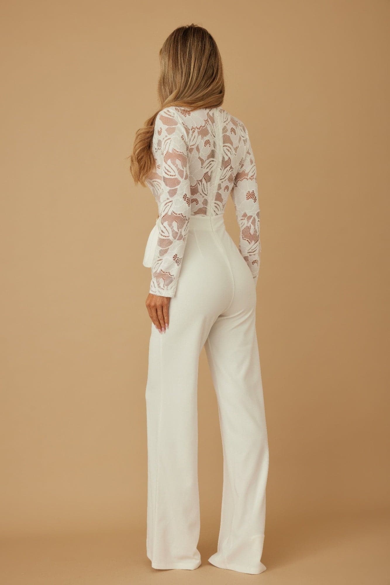 Lace Crochet Long Sleeve Jumpsuit - L - Thumbnail 5
