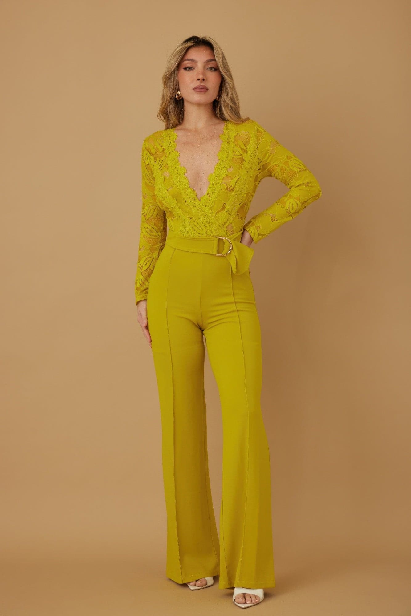 Lace Crochet Long Sleeve Jumpsuit - M - Thumbnail 2