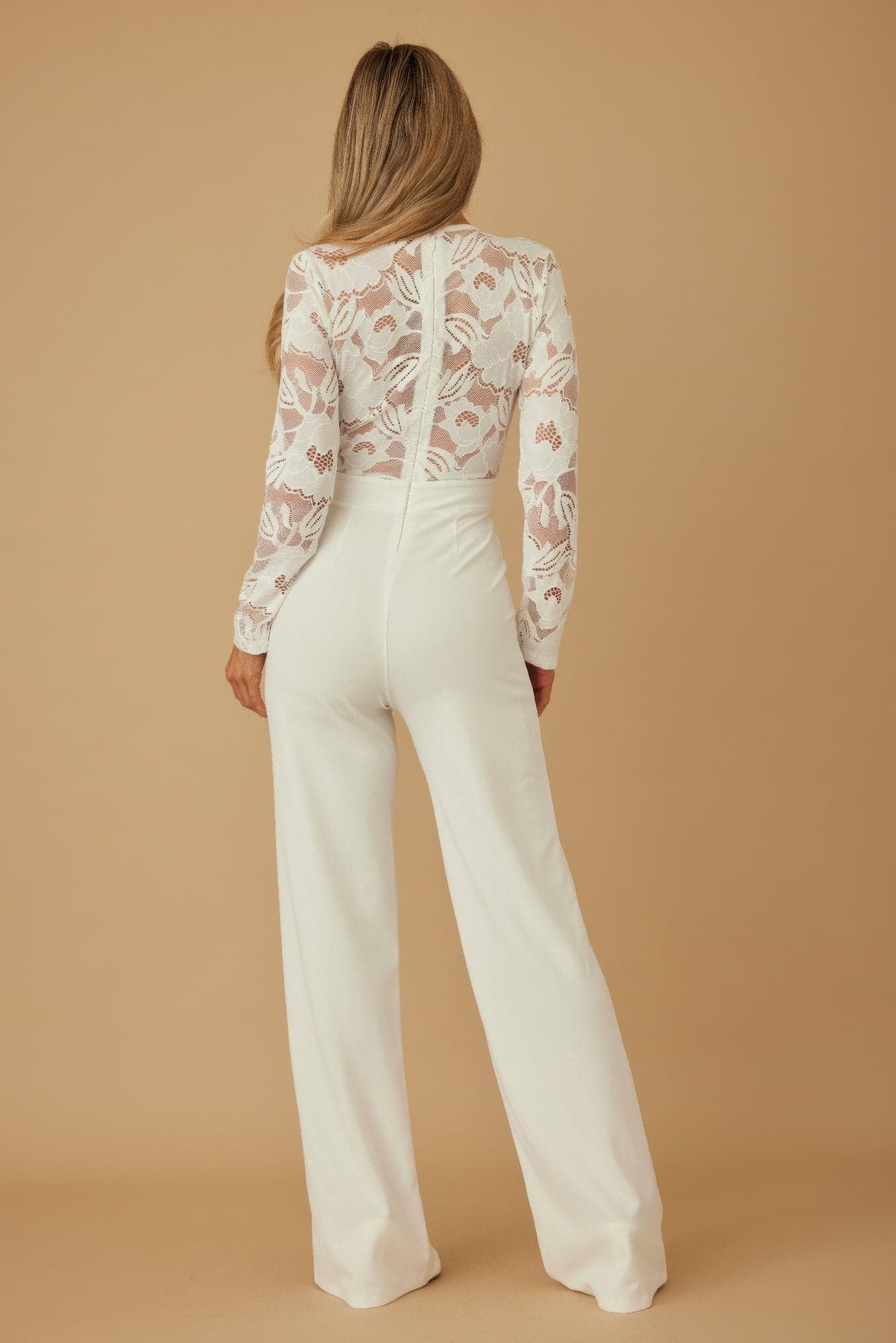 Lace Crochet Long Sleeve Jumpsuit - L - Thumbnail 6