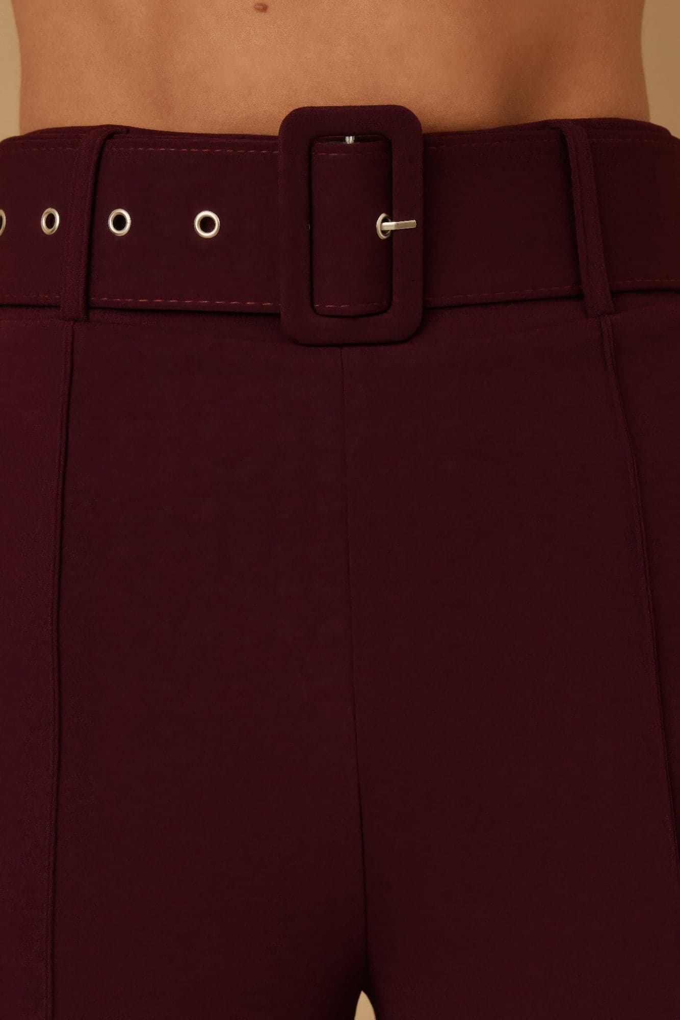 High Waist Pants With Buckle Belt - S - Thumbnail 5