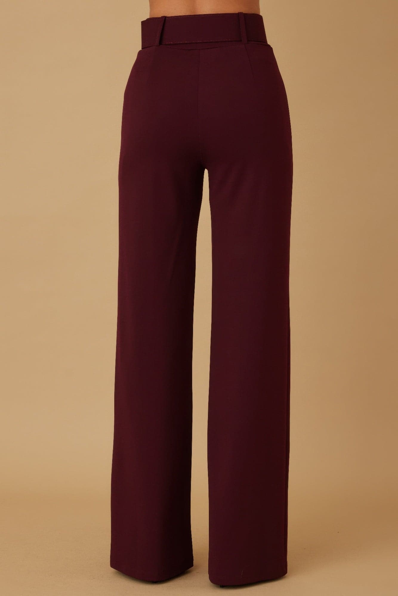 High Waist Pants With Buckle Belt - S - Thumbnail 6