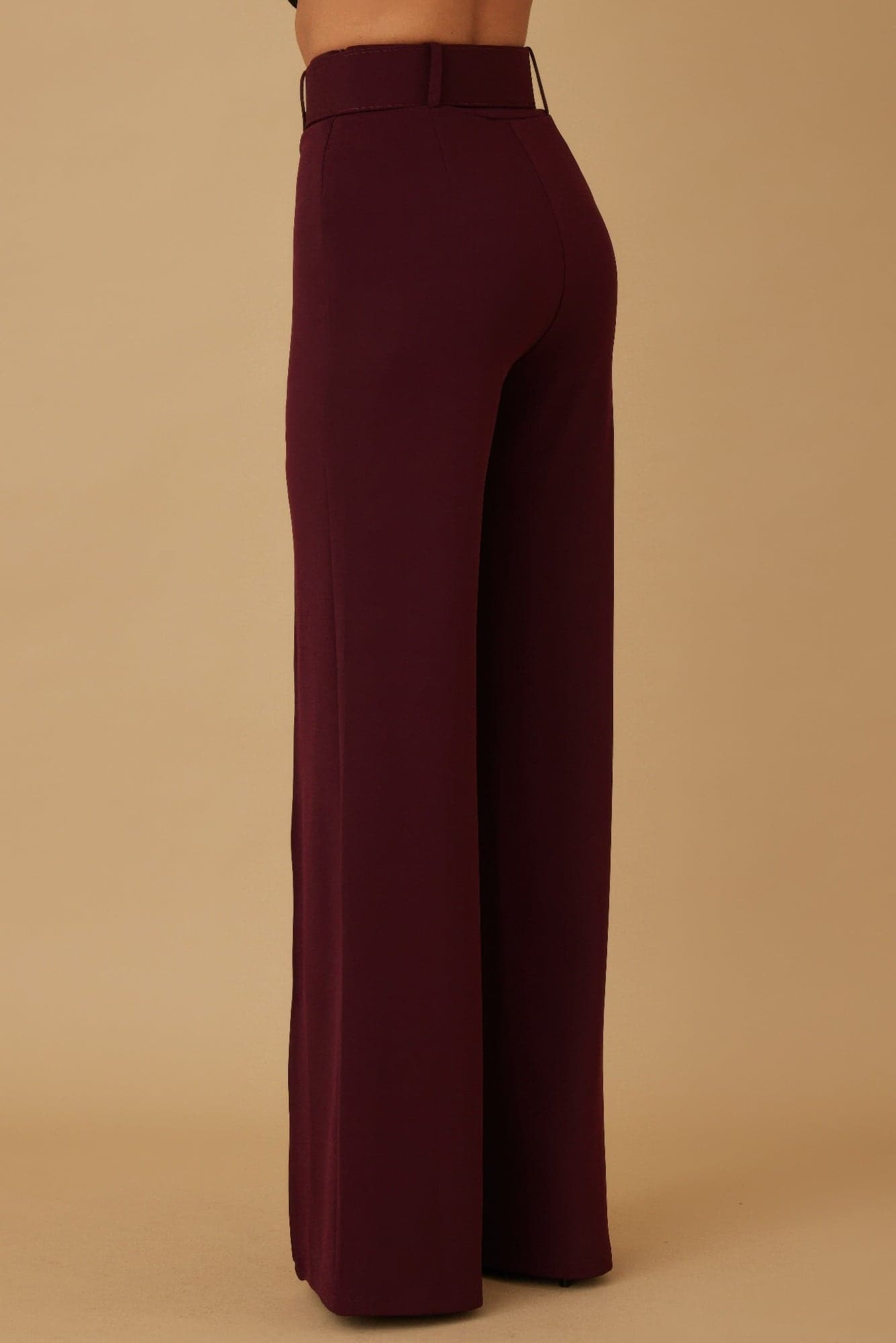 High Waist Pants With Buckle Belt - S - Thumbnail 4