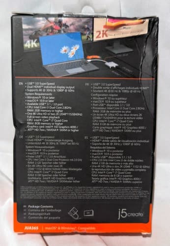J5create USB 3.0 to Dual HDMI Multi-Monitor Video Adapter Cable 4K 1080p - NEW - Thumbnail 2