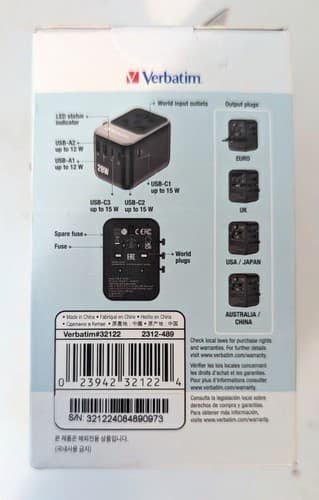 Verbatim UTA-07, Universal Travel Adapter, 28W - USB-C, USB-A - NEW - Thumbnail 2