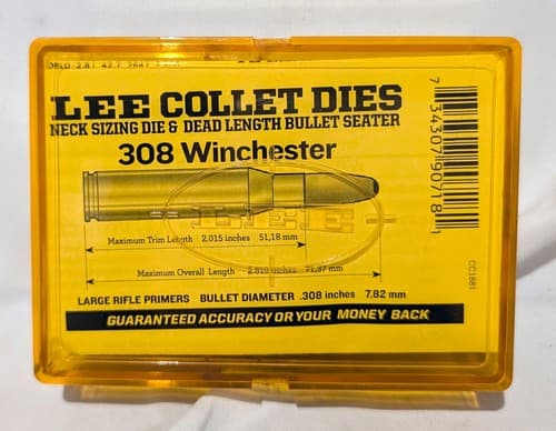 Lee Collet Dies Set 308 Winchester Neck Sizing Die & Bullet Seater (90718) - NEW - Thumbnail 2
