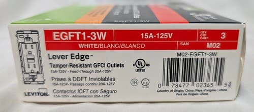 Leviton Lever Edge 15A Tamper-Resistant GFCI Outlet EGFT1-3W White 3-Pack - NEW - Thumbnail 2