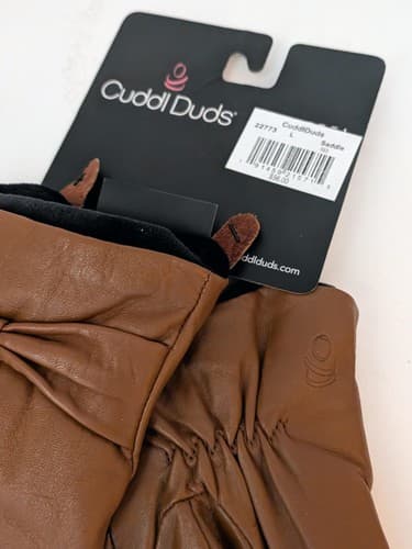Cuddl Duds Women's Leather Bow Touchscreen Compatible Gloves Large Saddle - NEW - Thumbnail 2