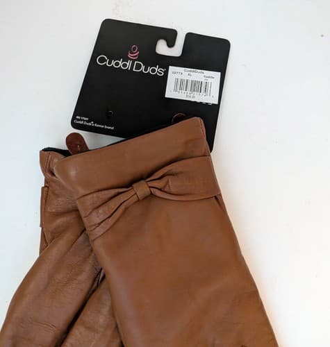 Cuddl Duds Women's Leather Bow Touchscreen Compatible Gloves XL Saddle - NEW - Thumbnail 2