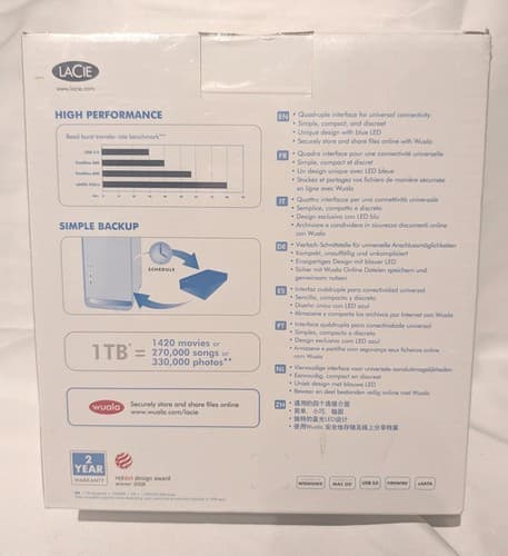 Lacie Quadra 1TB Multiple Interface External Hard Drive - NEW - Thumbnail 2