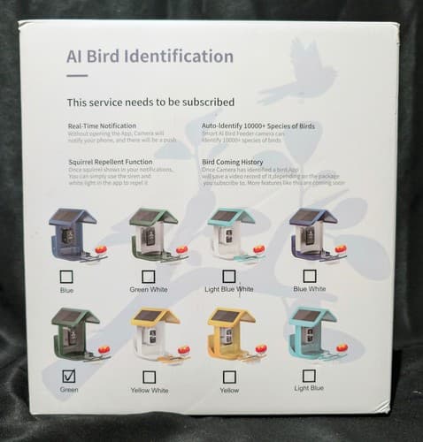 Onlyfly Bird Feeder 2K Smart Camera Solar Powered with Ai Identify - Green - NEW - Thumbnail 2