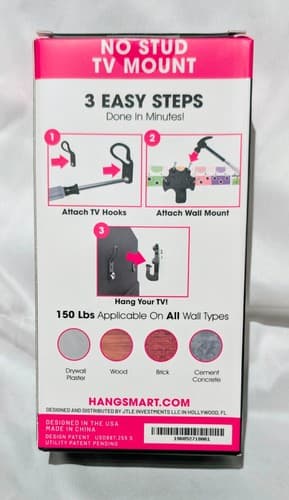 HangSmart TV HSTV100 No-Stud DIY TV Wall Mount Holds up to 150 Lbs - NEW - Thumbnail 2
