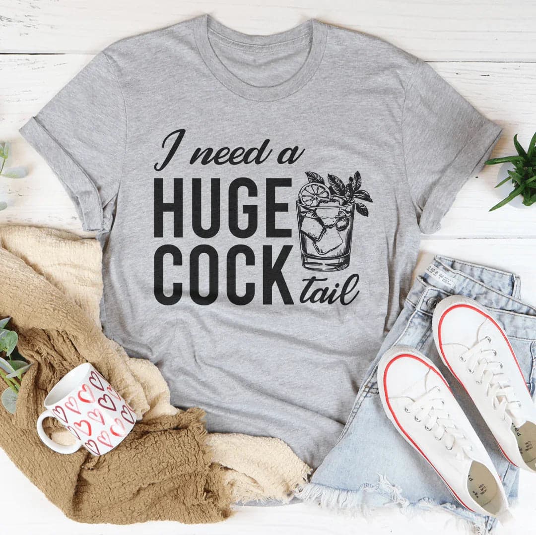I Need A Huge Cock Tail Tee - Black Heather / 2XL - Thumbnail 4
