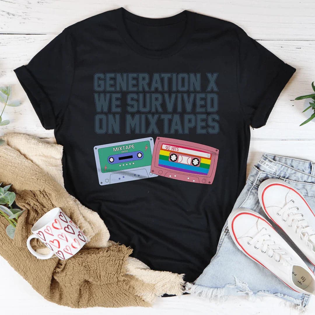 Generation X We Survived On Mixtapes Tee - Black Heather / 3XL - Thumbnail 4