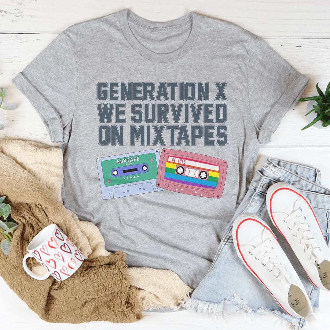 Generation X We Survived On Mixtapes Tee - Black Heather / XL - Thumbnail 2