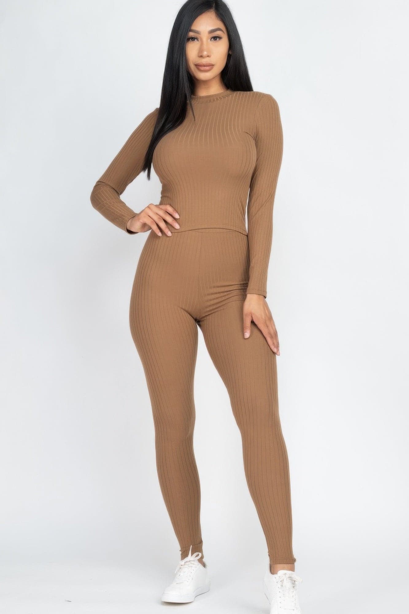 Ribbed Mock Neck Long Sleeve Top & Leggings Set - Navy / S - Thumbnail 7