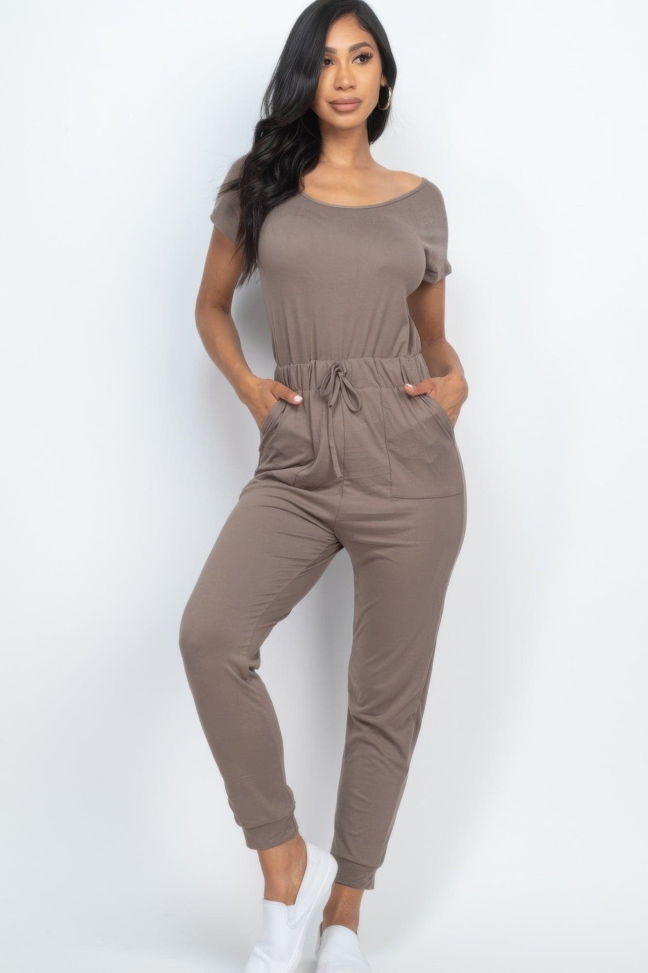 Two-way Shoulder Drawstring Jumpsuit - Cloud / S - Thumbnail 6