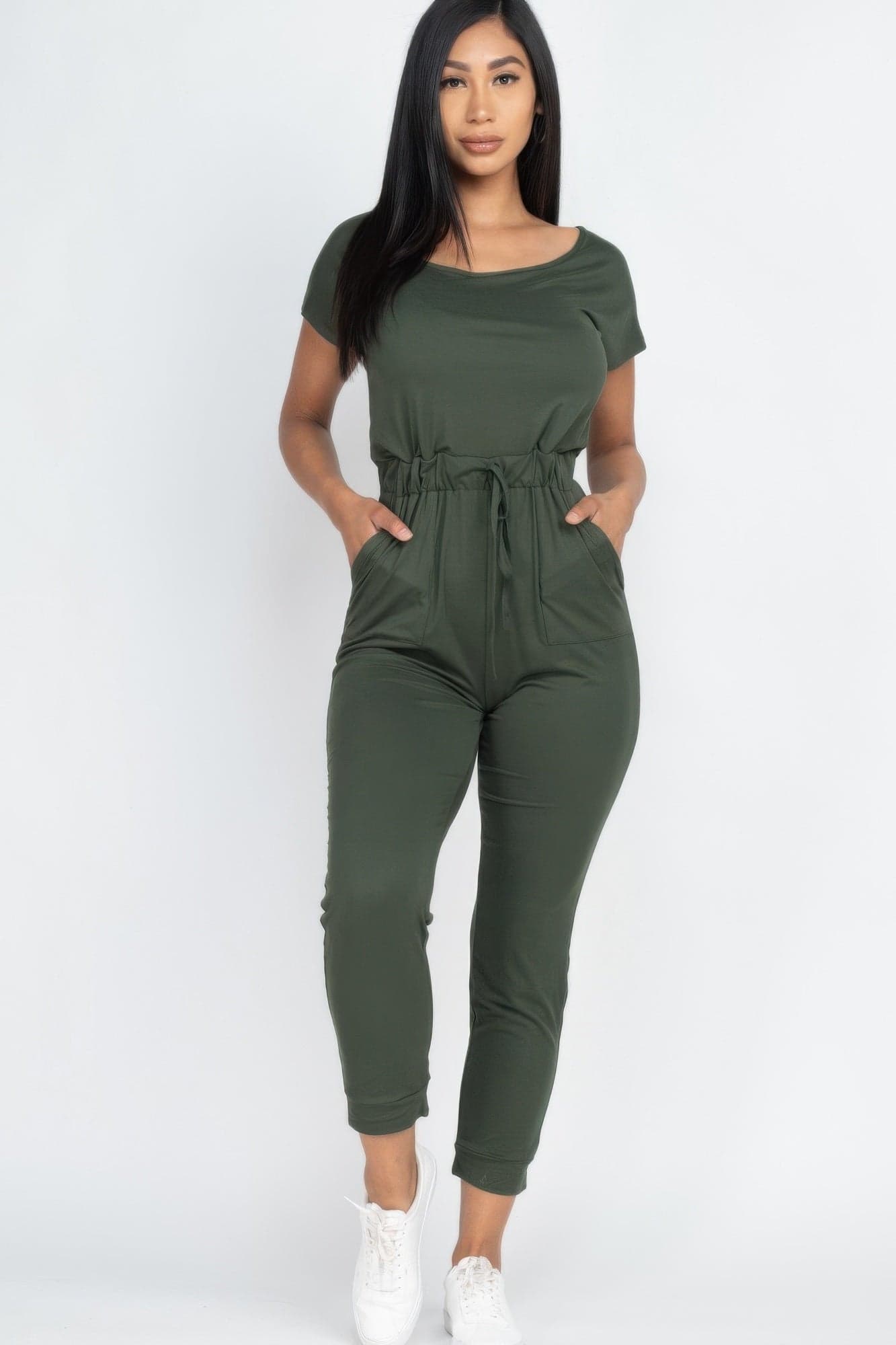 Two-way Shoulder Drawstring Jumpsuit - Cloud / S - Thumbnail 8