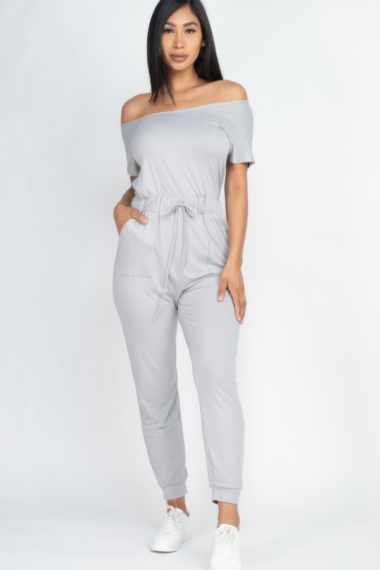 Two-way Shoulder Drawstring Jumpsuit - Coca mocha / M - Thumbnail 9