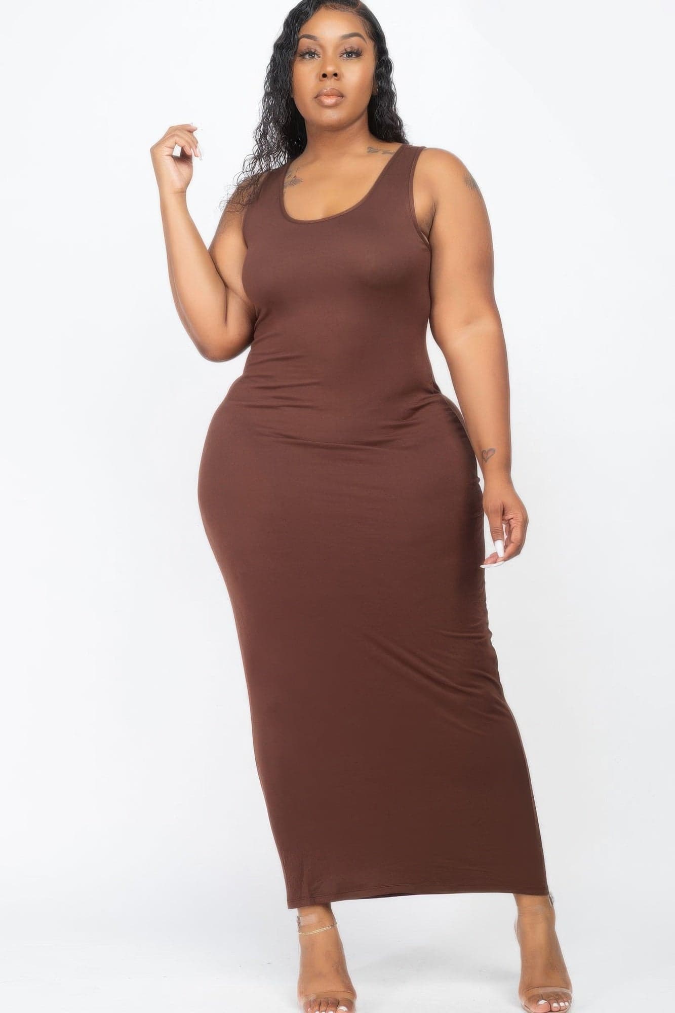 Plus Size Solid Basic Maxi Dress - Taupe / 3XL