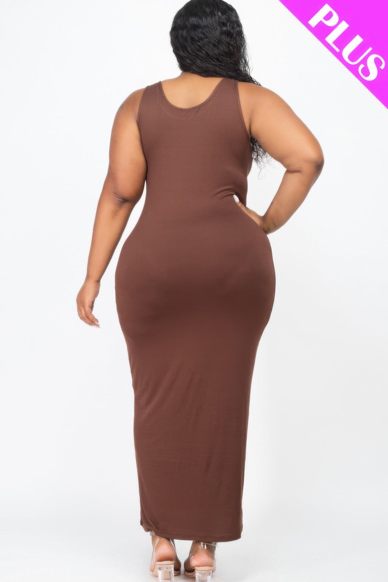 Plus Size Solid Basic Maxi Dress - Burgundy / 3XL - Thumbnail 5