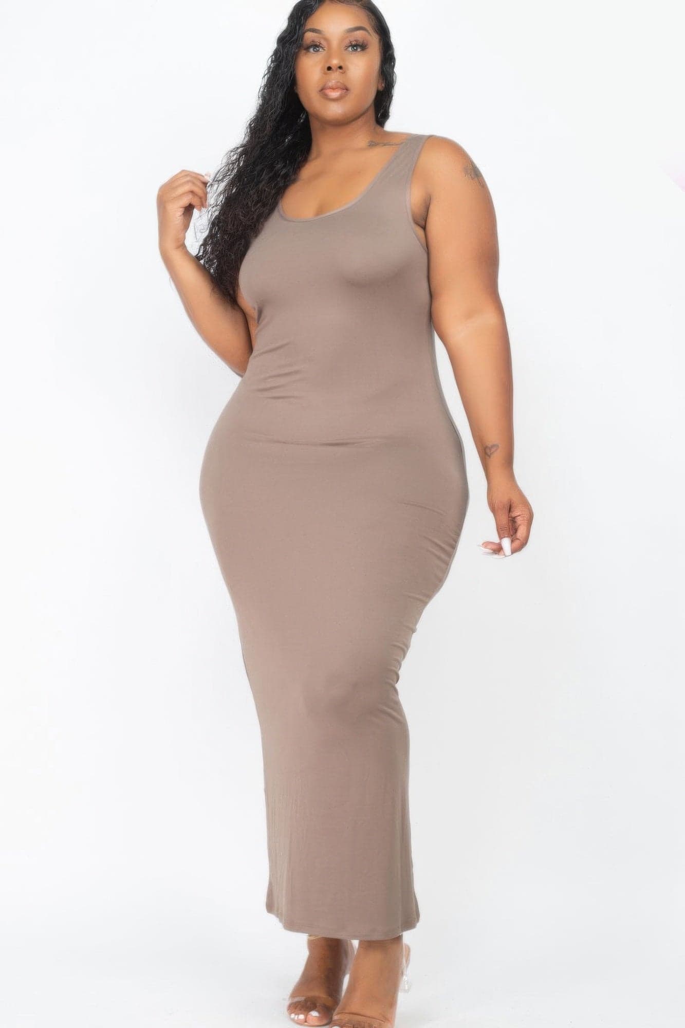 Plus Size Solid Basic Maxi Dress - Burgundy / 2XL - Thumbnail 8