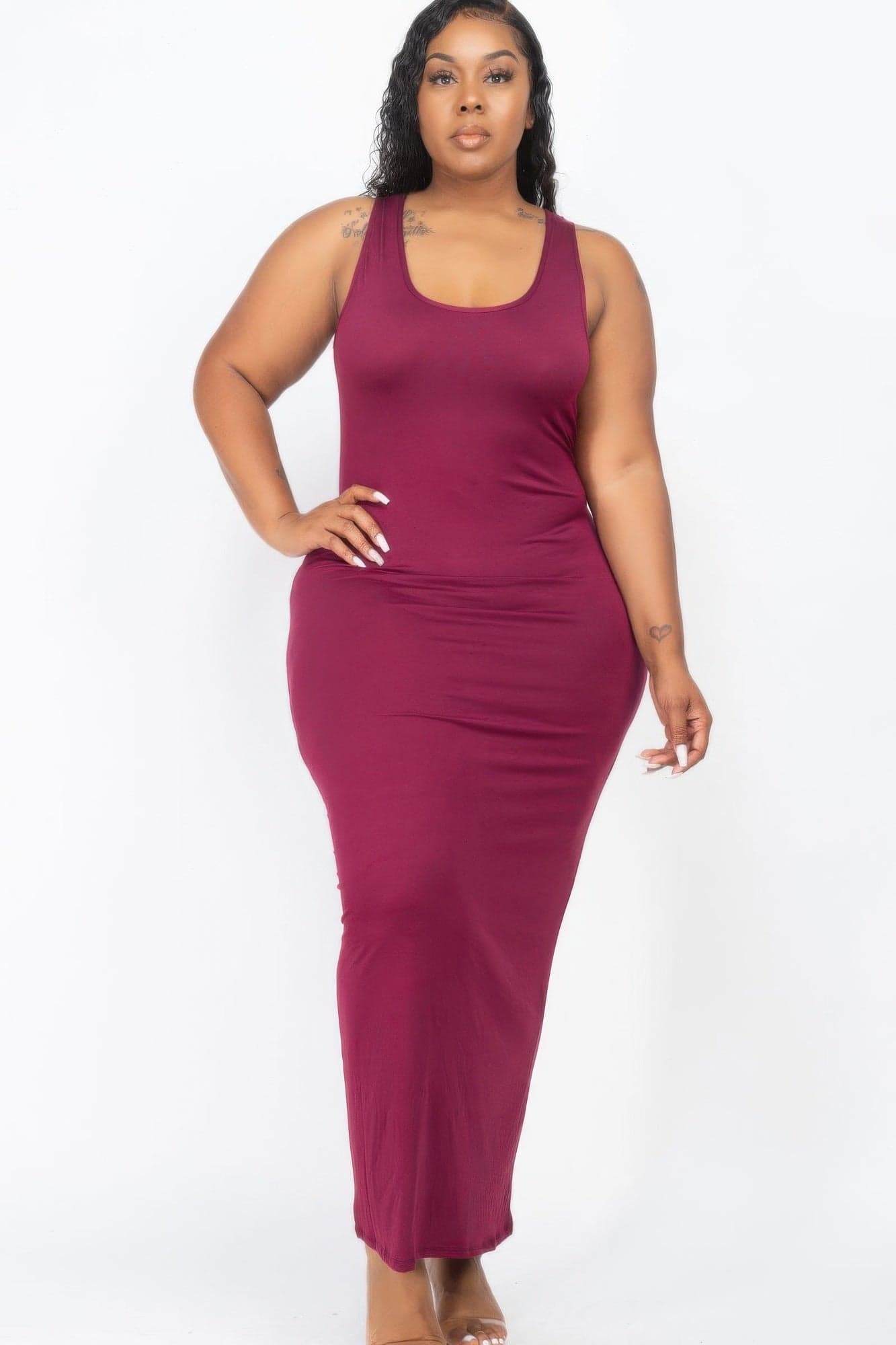 Plus Size Solid Basic Maxi Dress - Green / 3XL - Thumbnail 12