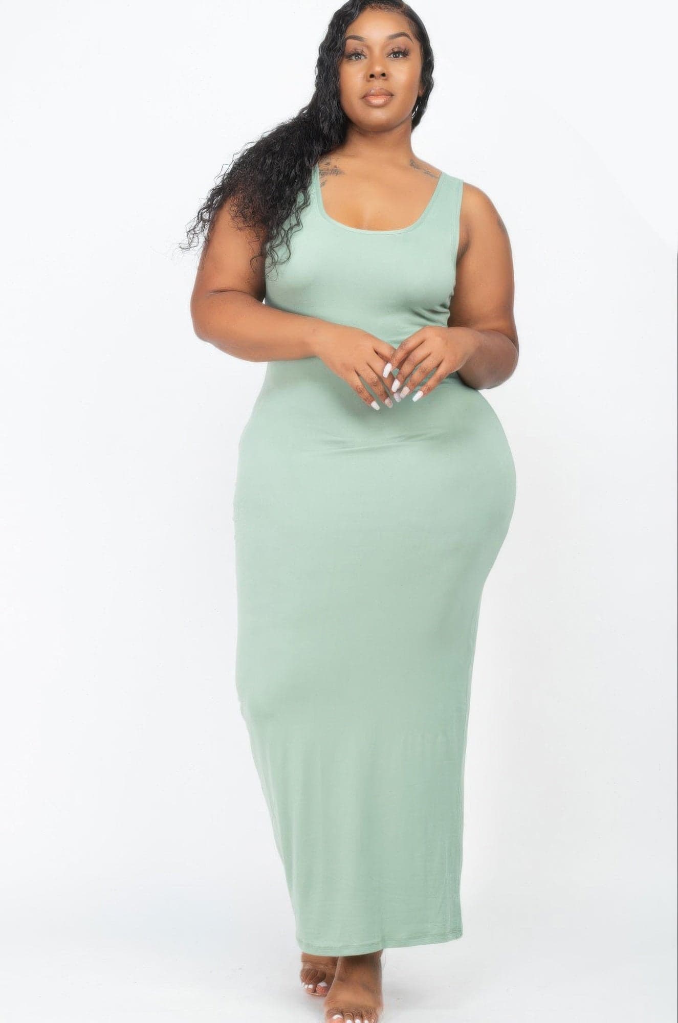 Plus Size Solid Basic Maxi Dress - Green bay / 3XL - Thumbnail 9